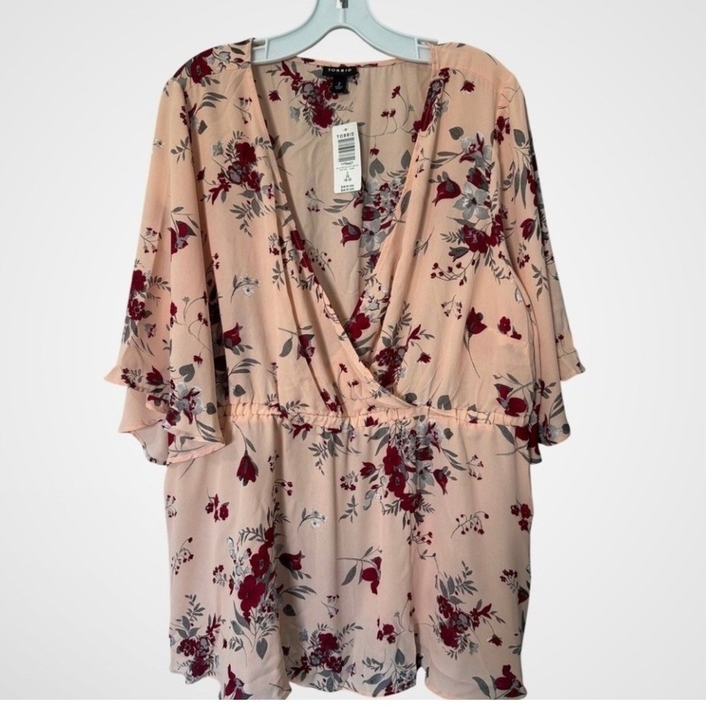 Torrid Blouse Lily Pink Floral Surplice Flutter Sleeve Cottagecore Boho 2X
